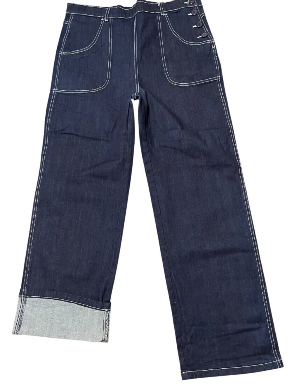 AeroBetty Rockabilly Star Struck High-Waisted Button Fly Dark Wash Denim Jeans